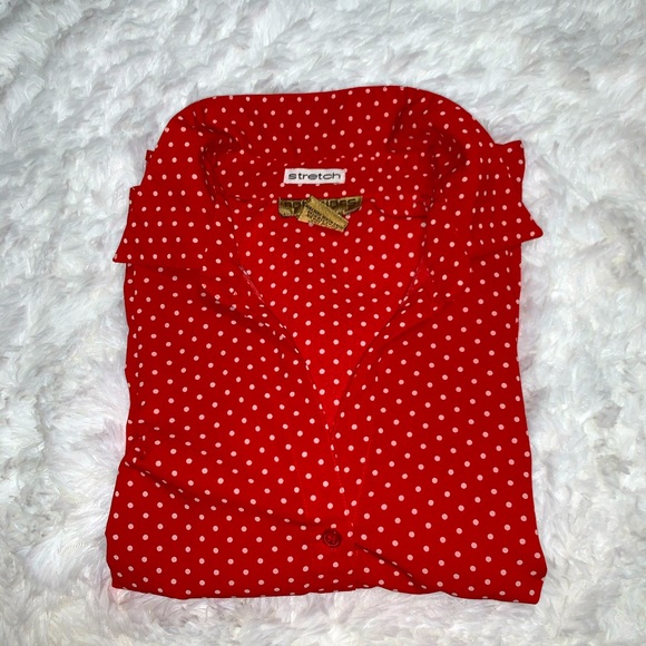 Notations Top Red Polka Dotted Button Up Shirt - Picture 4 of 5